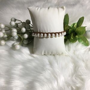 American Eagle Leather & Beaded Pearls Bracelet